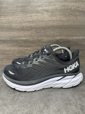 HOKA Clifton 8 Wide Black White Womens Size 8D Running Walking Athletic Shoes